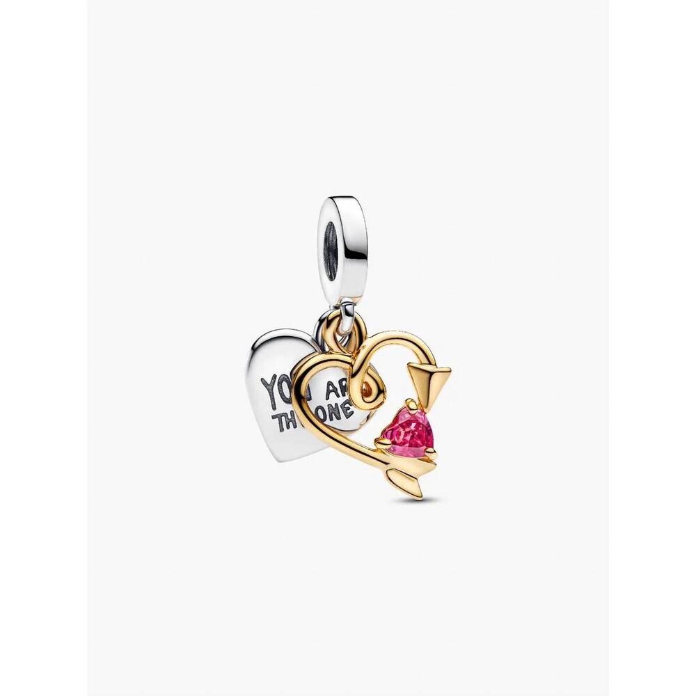 NEW PANDORA engravable heart & arrow double dangle charm in silver